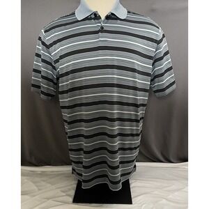 Nike Golf Tour Performance Dri Fit Mens Large Gray Black Striped Polo Shirt